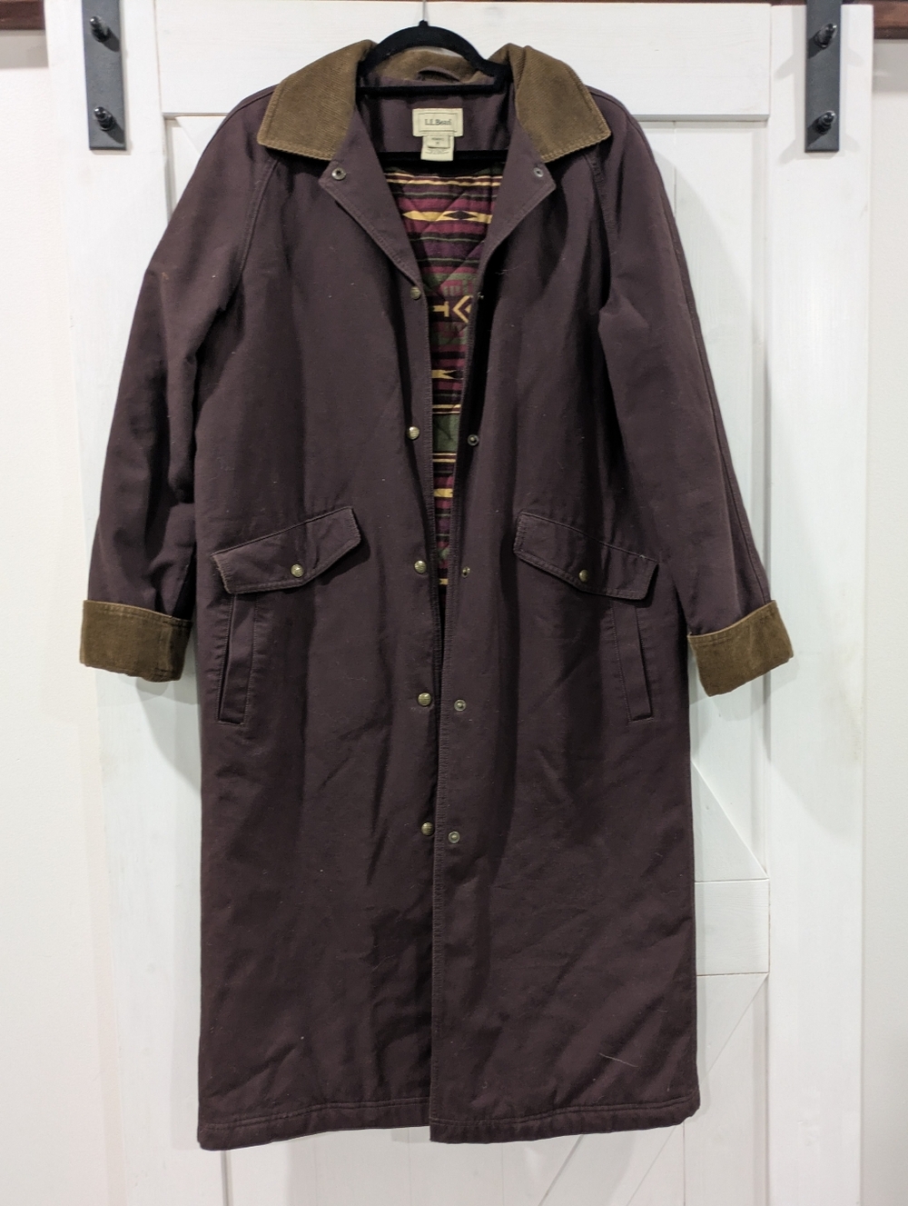 L.L. Bean Dark Plum Canvas Barn Coat with Corduroy Trim Adirondack